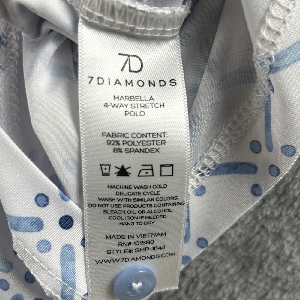 7 Diamonds Marbella Mens Large Blue White Geometric 4-Way Stretch Golf Polo - Picture 5 of 9